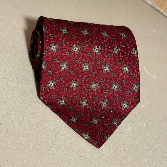 Giorgio Armani cravatte burgundy red plum gray floral print men’s designer tie - Picture 9 of 9